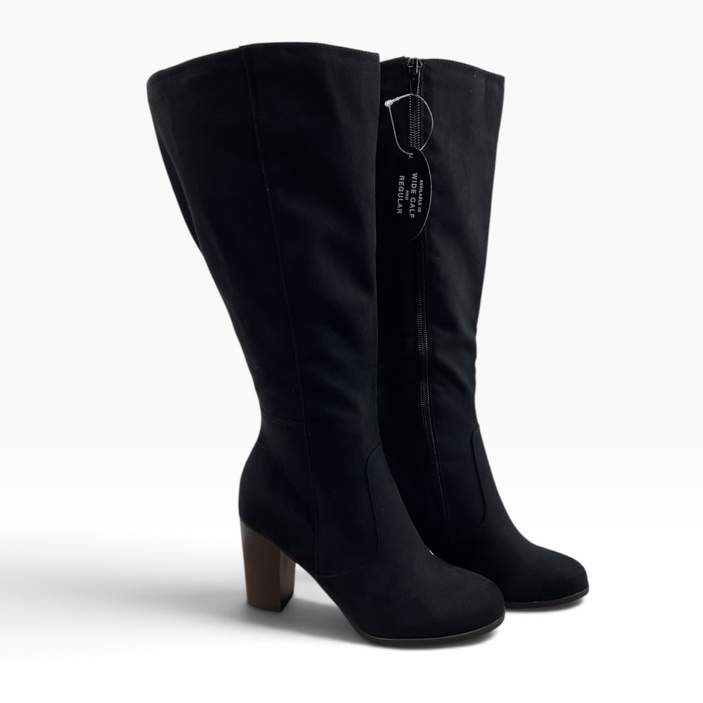 Style&co WC Black Textile Wide Calf Knee High Block Heel Boots 6.5M F42198